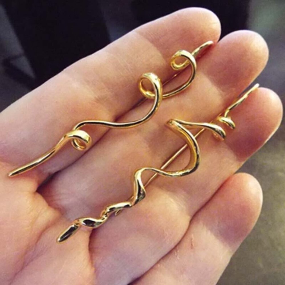 STATEMENT GOLDEN SQUIGGLES DOODLES LONG **NEW** UNMATCHED EARRINGS B1 - Picture 2 of 2